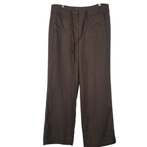 Vintage Y2K MONSOON 8 100% Linen Brown Drawstring Waist Wide Leg Pants UK Brand